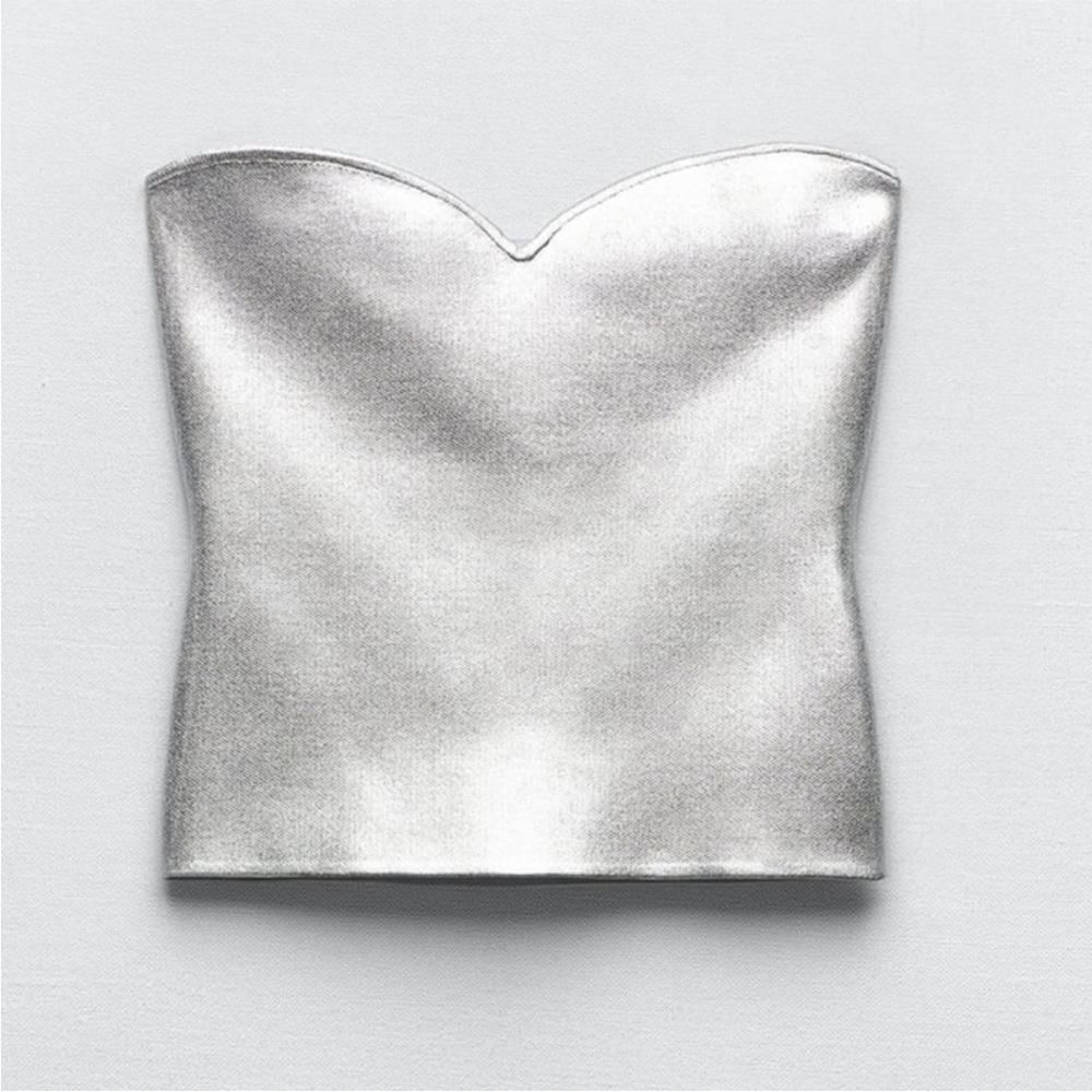Zara - Knit Bustier Silver Metallic Strapless Top